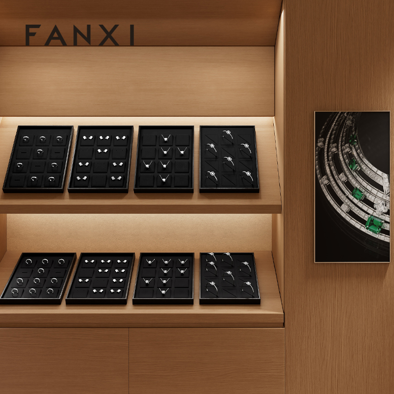 FANXI Custom leather Microfiber Black Jewelry plate