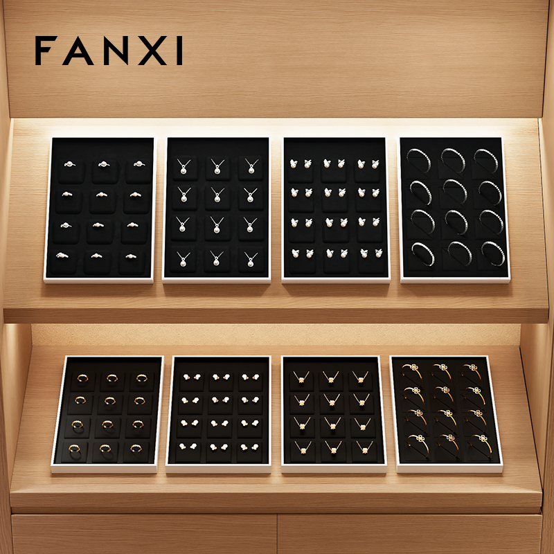 FANXI Luxury Black Microfiber and leather Jewelry display tray