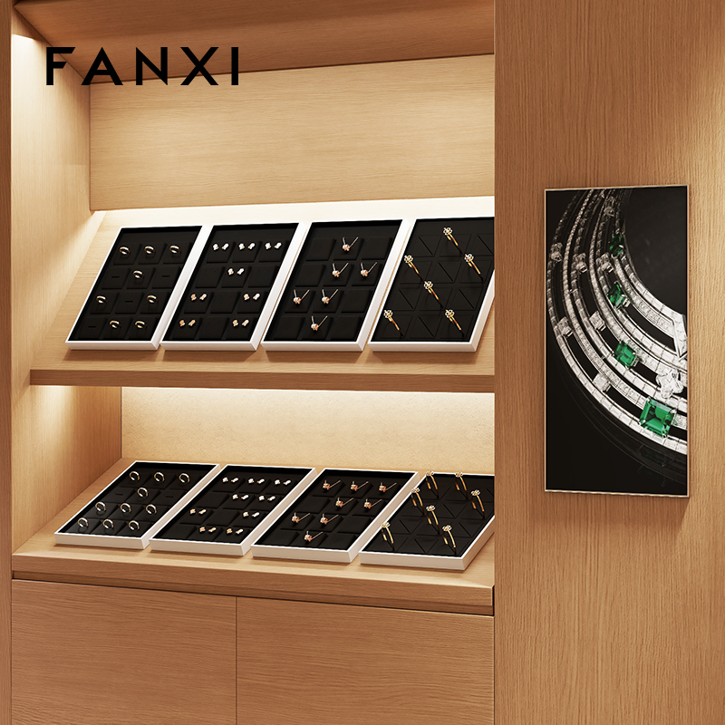 FANXI Luxury Black Microfiber and leather Jewelry display tray