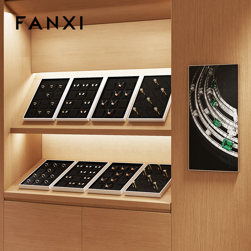 FANXI Luxury Black Microfiber and leather Jewelry display tray