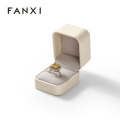 FANXI Factory beige leather Microfber Ring Box
