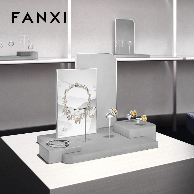 FANXI Factory Grey Microfiber metal Jewelry display set