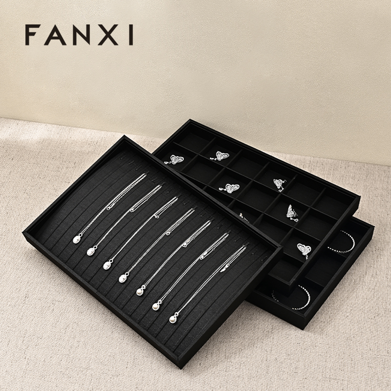 FANXI New arrival Black Silk Jewelry display tray