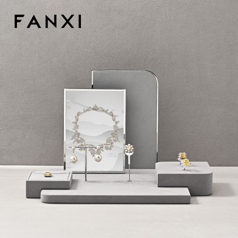 FANXI Factory Grey Microfiber metal Jewelry display set