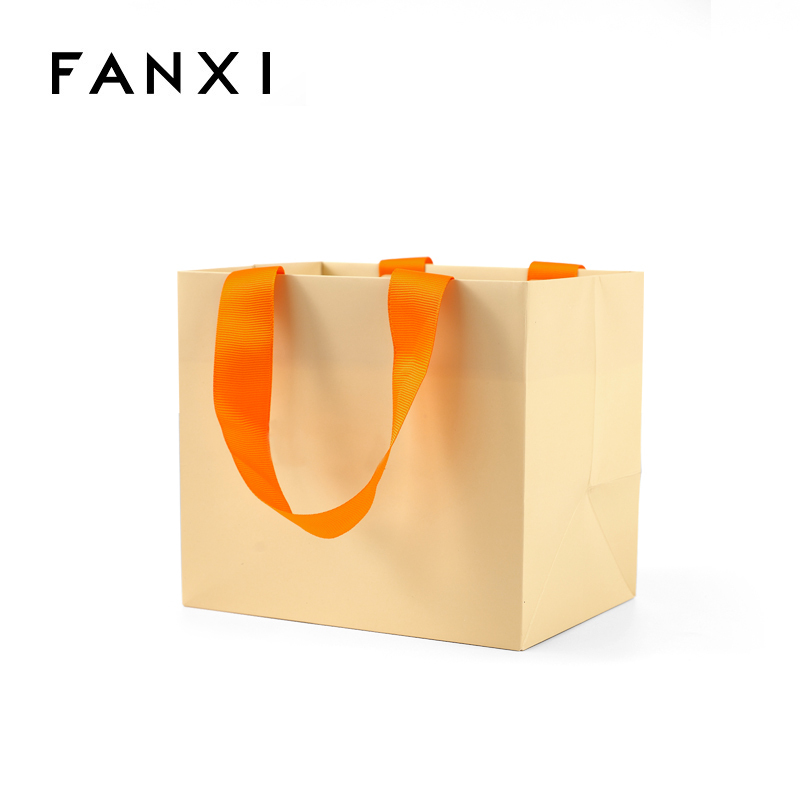FANXI Luxury paper ribbon orange Jewelry bag