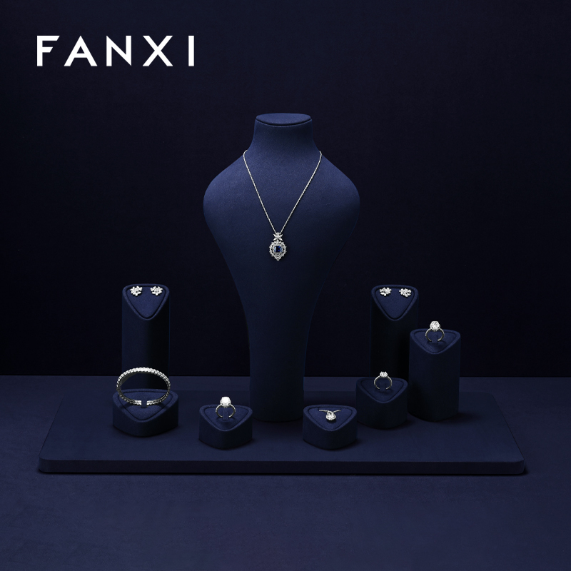 FANXI Hot sale Blue Microfiber Jewelry display set
