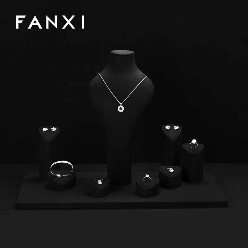 FANXI Fashion Black Microfiber Jewelry display set