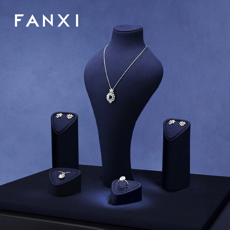 FANXI Hot sale Blue Microfiber Jewelry display set