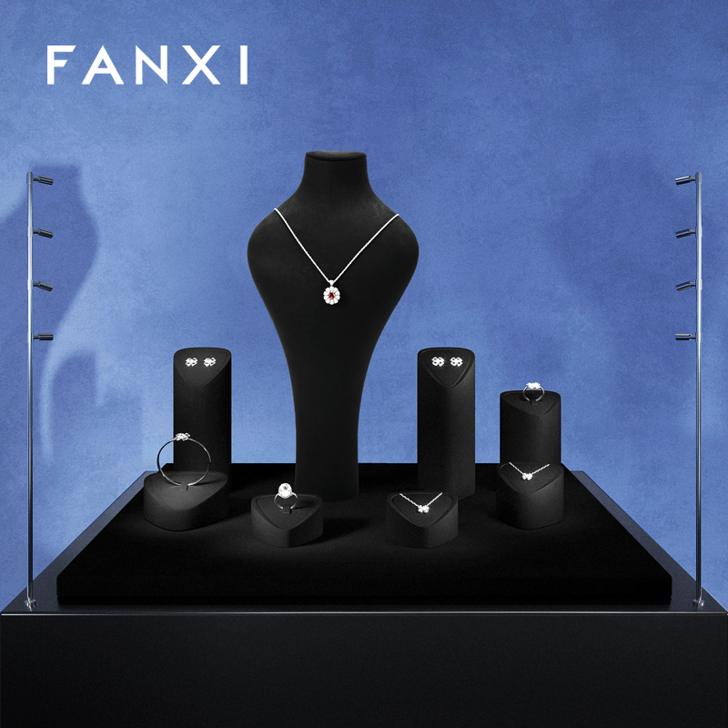 FANXI Fashion Black Microfiber Jewelry display set