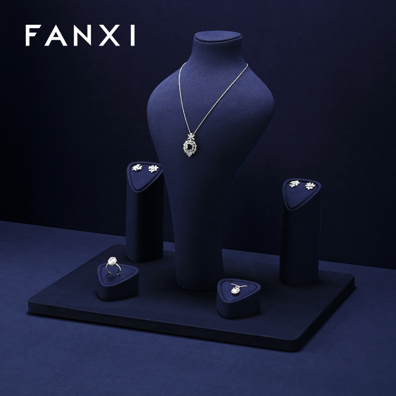 FANXI Hot sale Blue Microfiber Jewelry display set