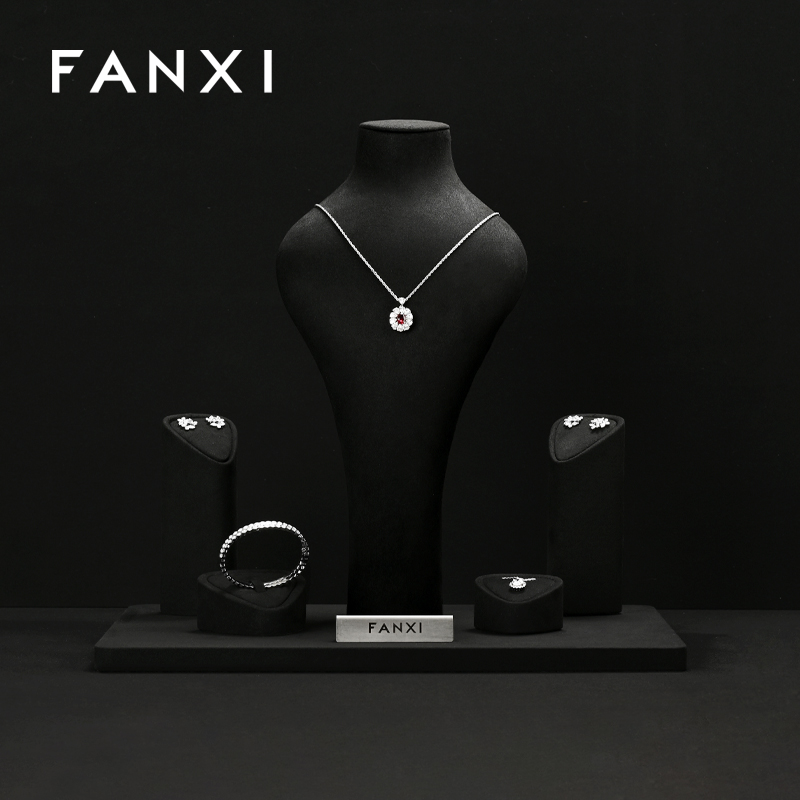 FANXI Fashion Black Microfiber Jewelry display set