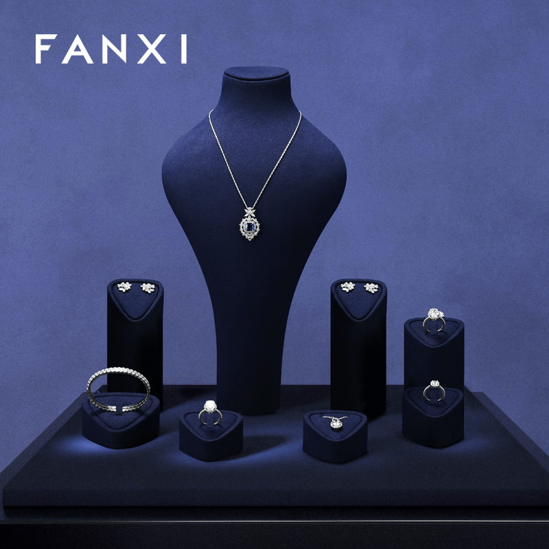 FANXI Hot sale Blue Microfiber Jewelry display set