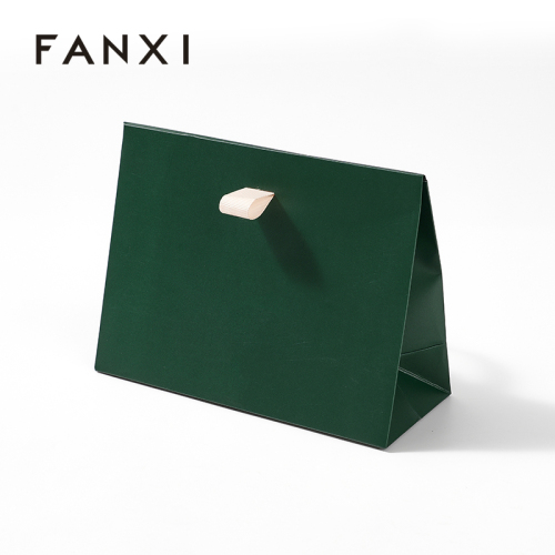 FANXI Custom art paper silk ribbon green Jewelry Bag