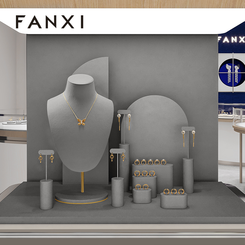 FANXI Hot sale Grey Microfiber Jewelry Combination Set