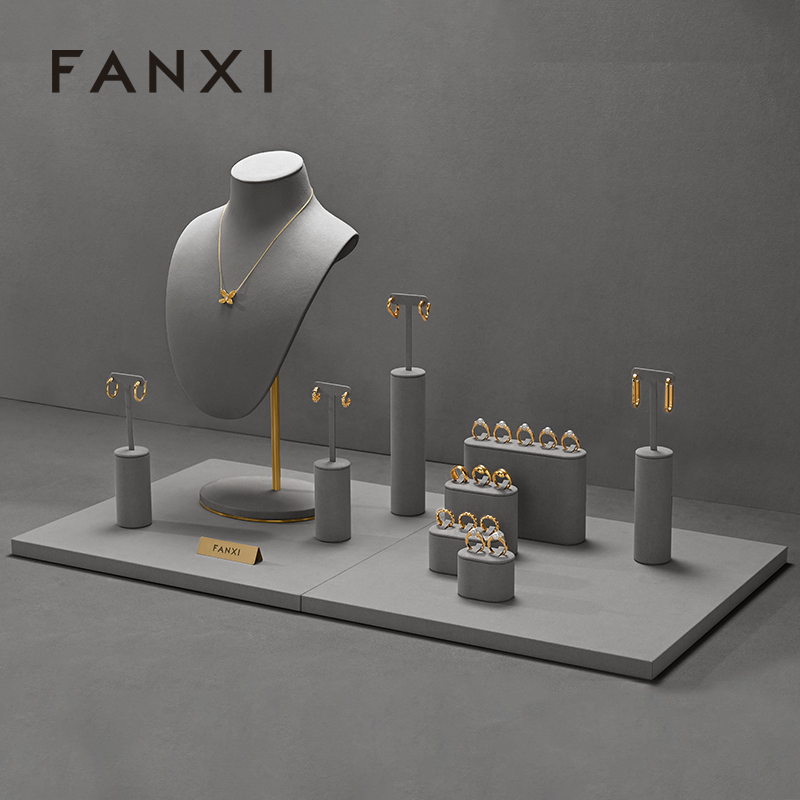 FANXI Hot sale Grey Microfiber Jewelry Combination Set