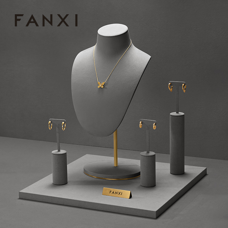 FANXI Hot sale Grey Microfiber Jewelry Combination Set