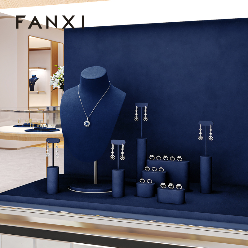 FANXI High end Blue microfiber Jewelry Display