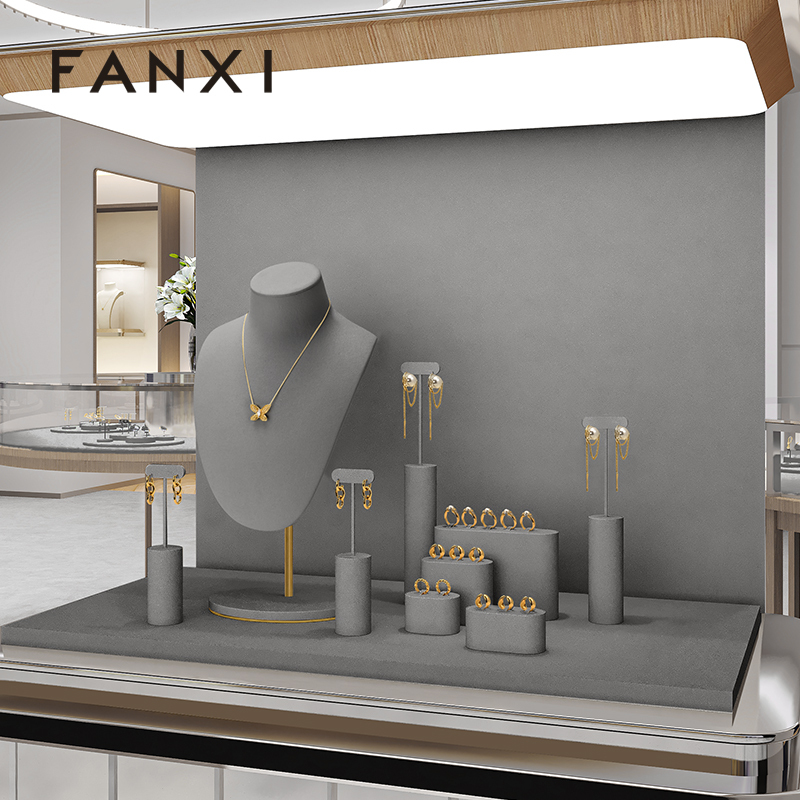 FANXI Hot sale Grey Microfiber Jewelry Combination Set