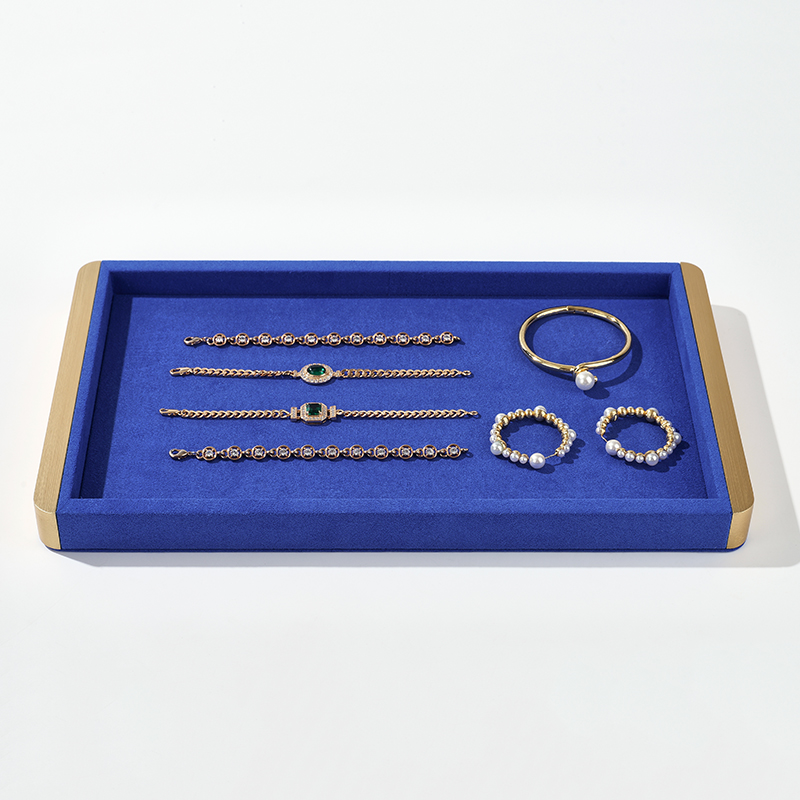 FANXI Custom blue wood microfiber jewelry tray