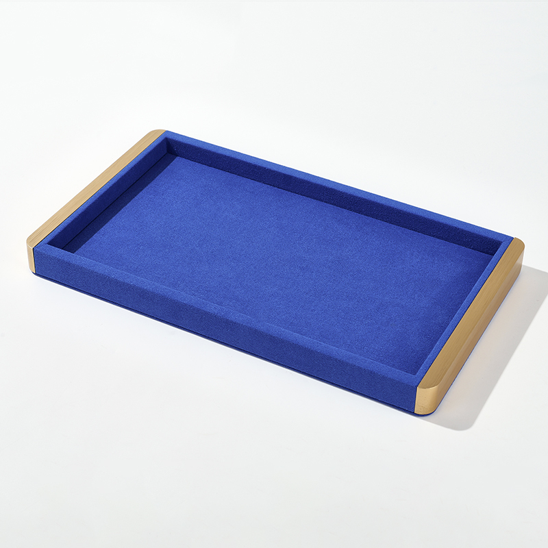 FANXI Custom blue wood microfiber jewelry tray