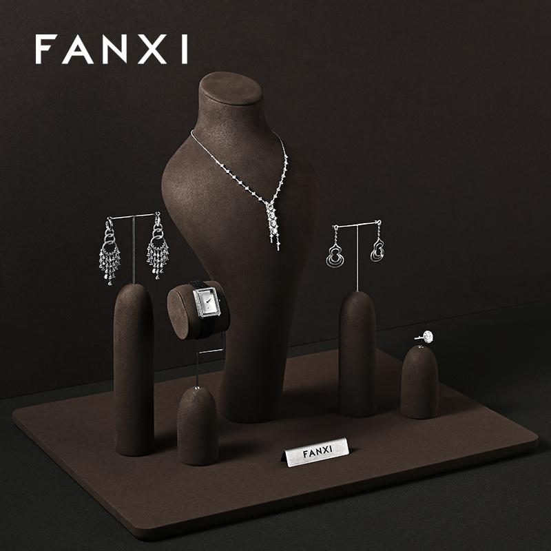 FANXI Hot sale Leather Coffee color Jewelry Combination Set