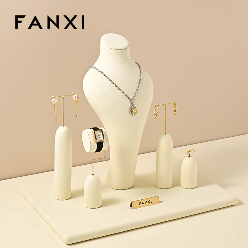 FANXI High end Beige Microfiber Jewelry display set
