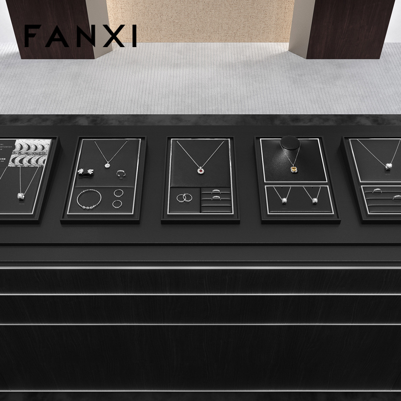 FANXI Luxury Black PU leather Jewelry display set