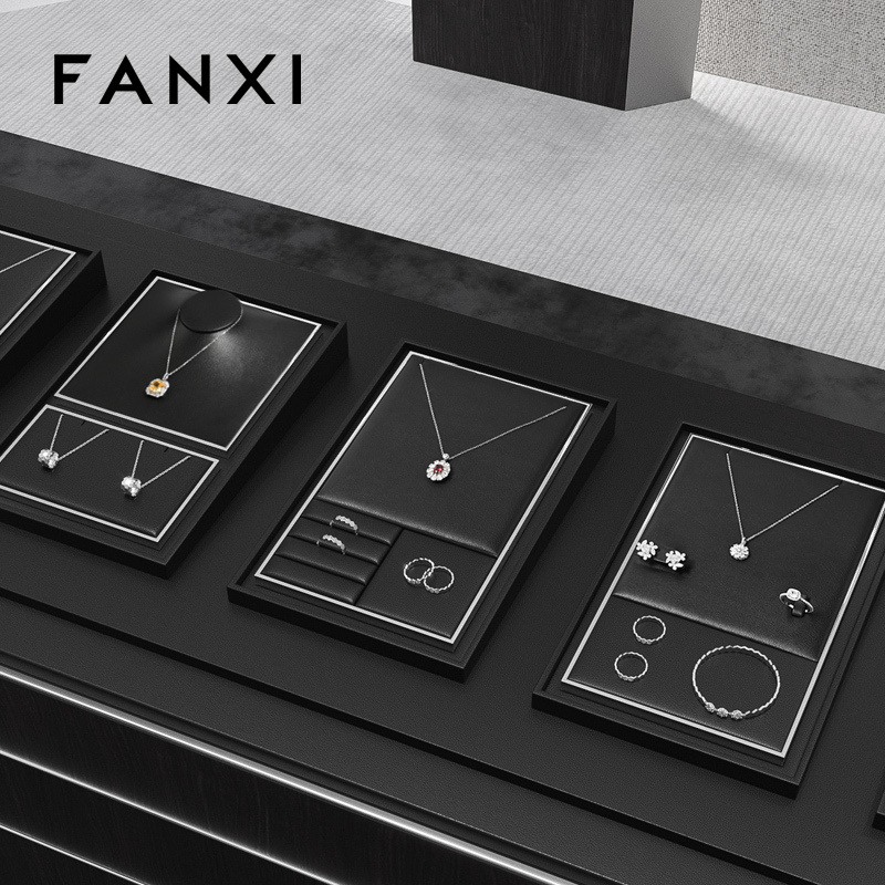 FANXI Luxury Black PU leather Jewelry display set