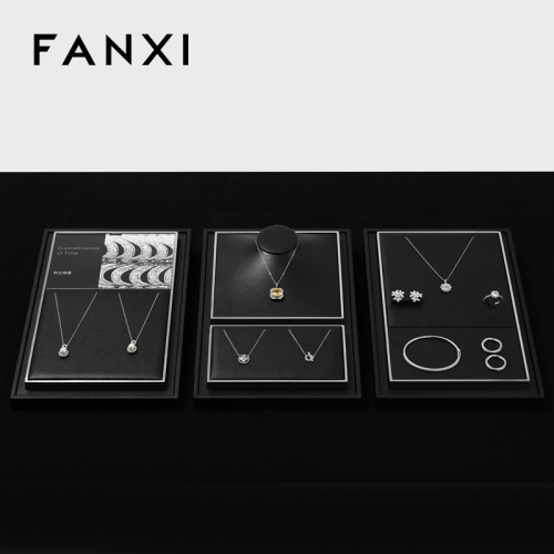 FANXI Luxury Black PU leather Jewelry display set
