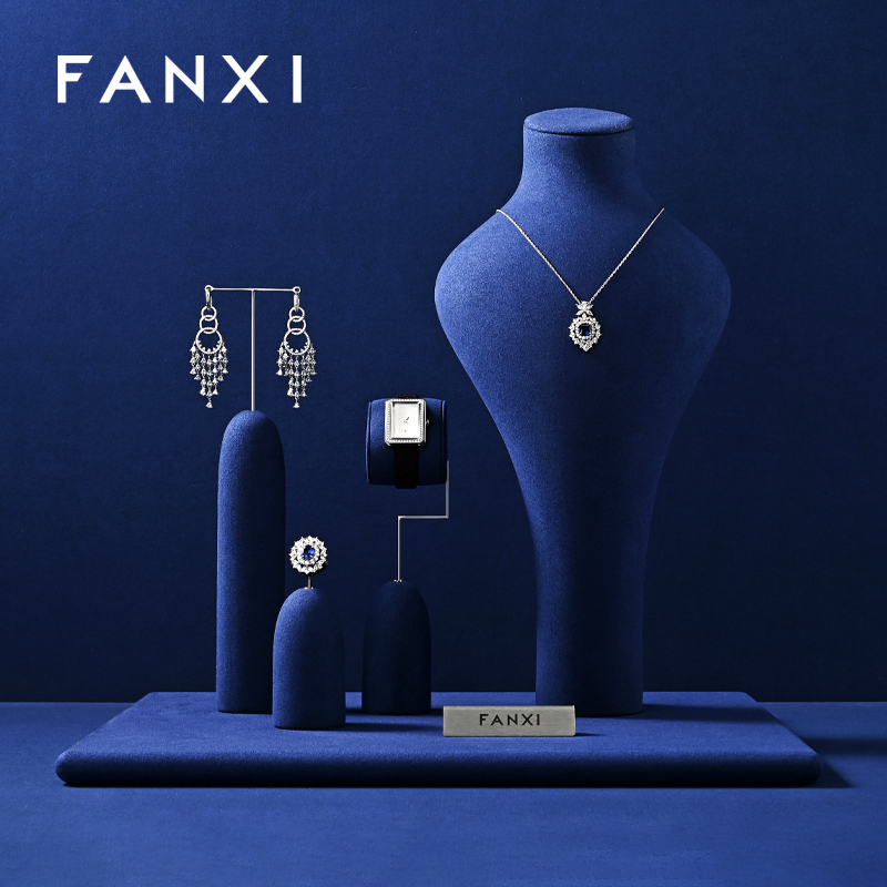 FANXI Wholesale Blue Microfiber Jewelry display set