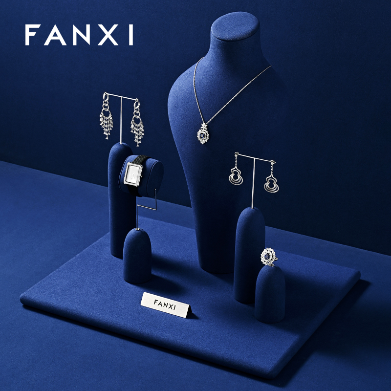FANXI Wholesale Blue Microfiber Jewelry display set