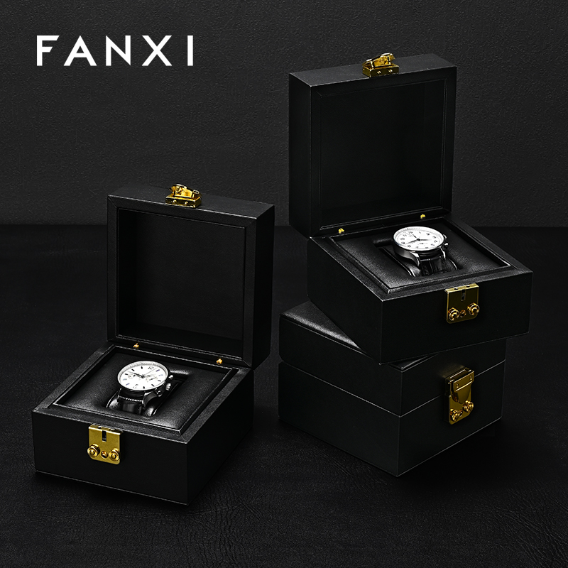 FANXI Hot sale Black Leather Watch Storage Box
