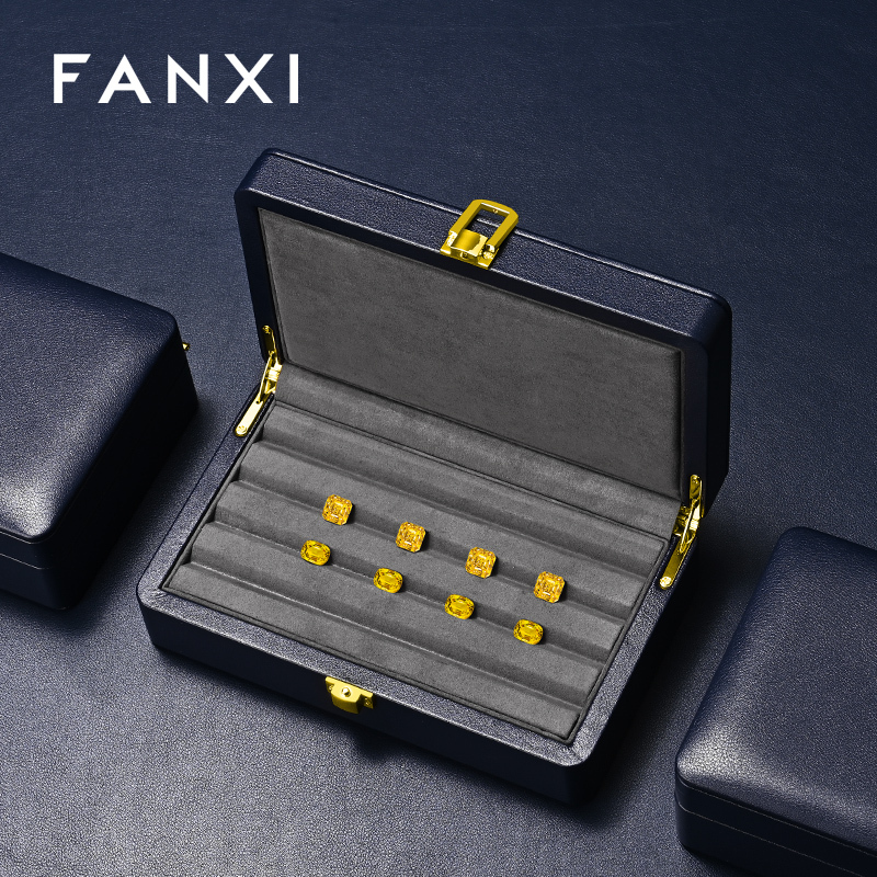 FANXI Hot sale velvet Blue Loose diamond storage box