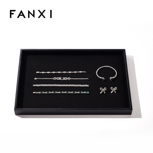 FANXI Custom black leather jewelry display tray