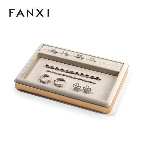 FANXI Custom beige metal suede jewelry tray