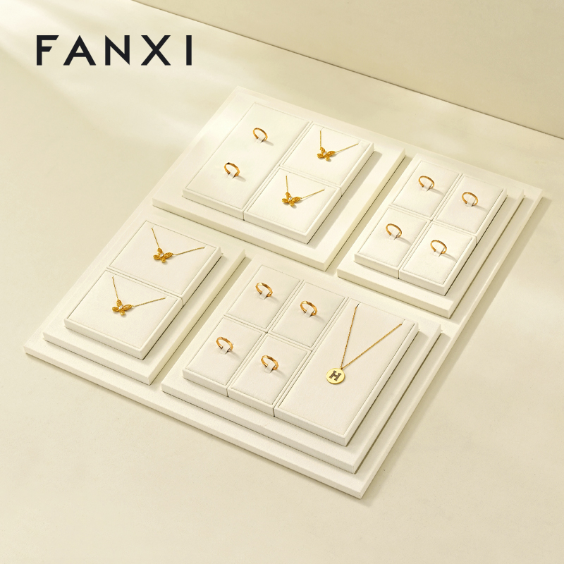 FANXI Luxury Leather Beige Jewelry Display
