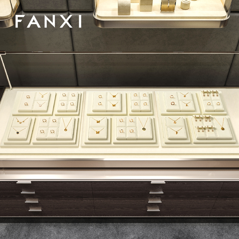 FANXI Luxury Leather Beige Jewelry Display
