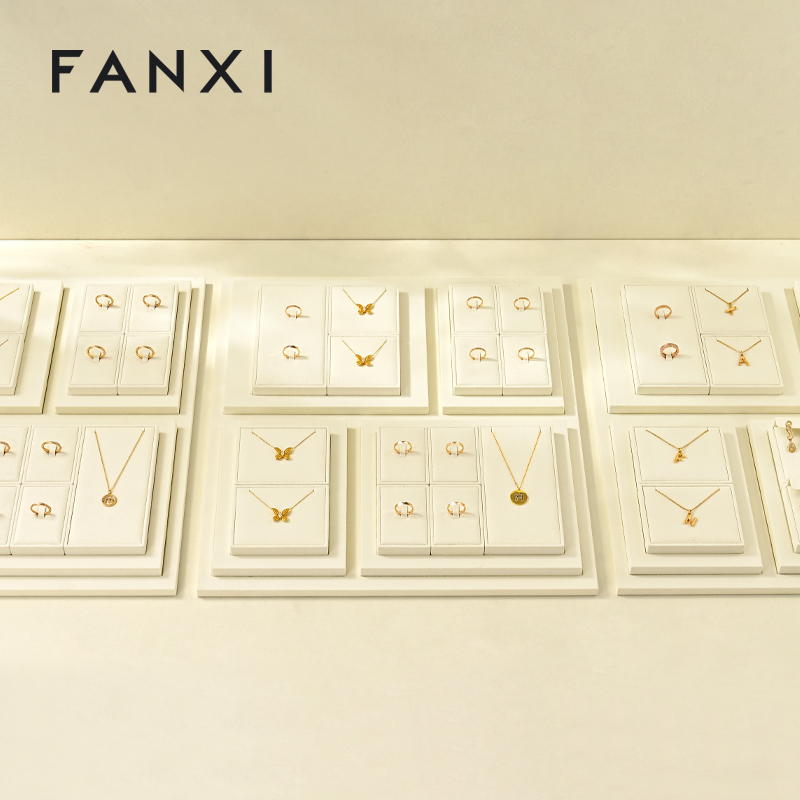 FANXI Luxury Leather Beige Jewelry Display