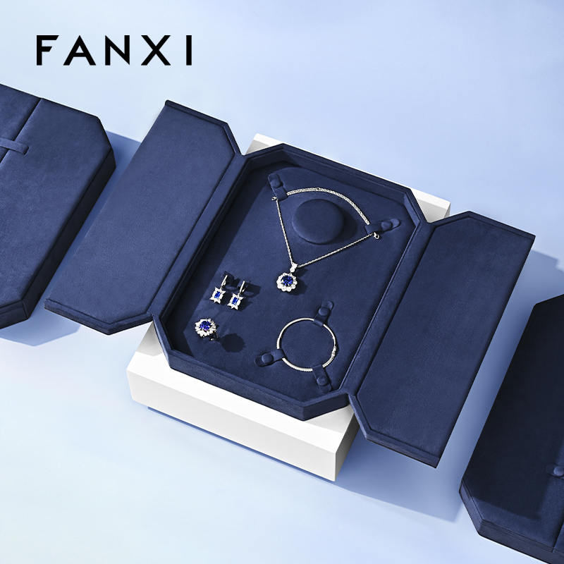 FANXI High quality blue velvet jewelry box