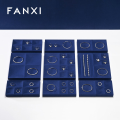 FANXI hot sale sapphire blue Microfiber jewelry organizer trays