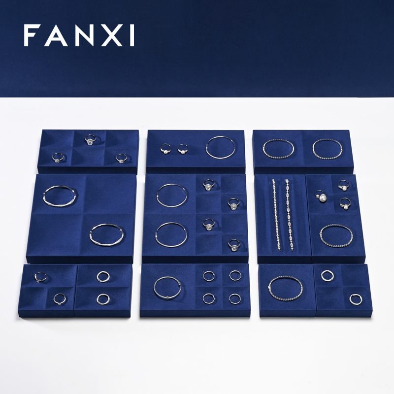 FANXI hot sale sapphire blue Microfiber jewelry organizer trays
