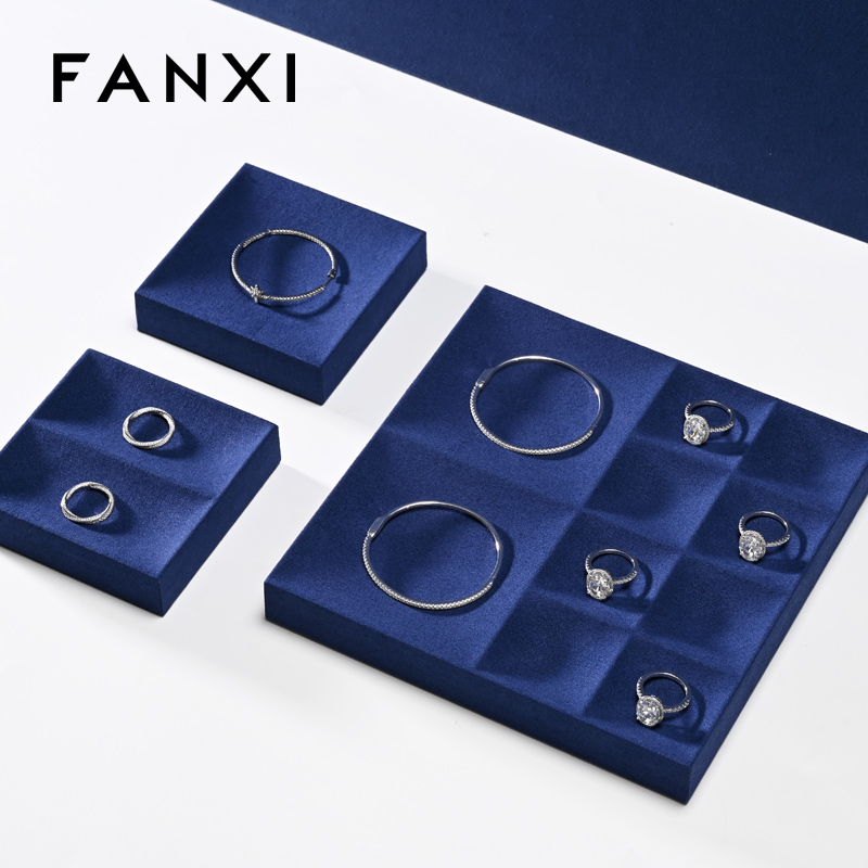 FANXI hot sale sapphire blue Microfiber jewelry organizer trays
