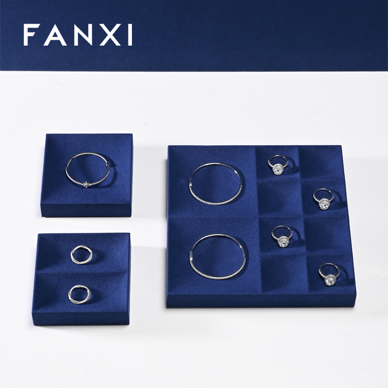 FANXI hot sale sapphire blue Microfiber jewelry organizer trays