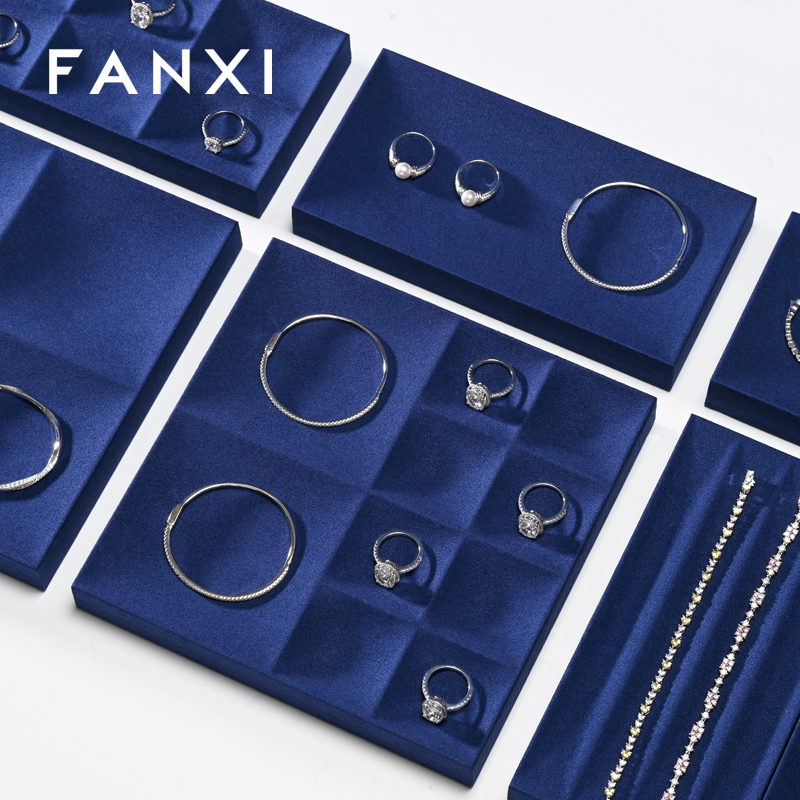 FANXI hot sale sapphire blue Microfiber jewelry organizer trays