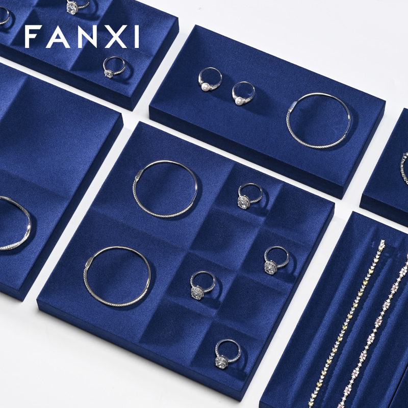 FANXI hot sale sapphire blue Microfiber jewelry organizer trays