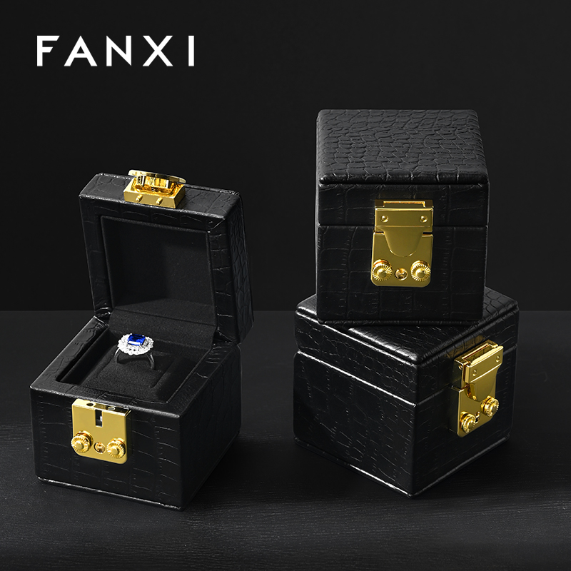 FANXI New arrival Black genuine leather Jewelry Box