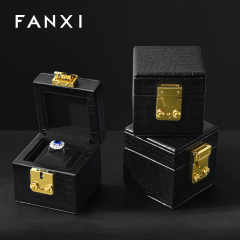FANXI New arrival Black genuine leather Jewelry Box