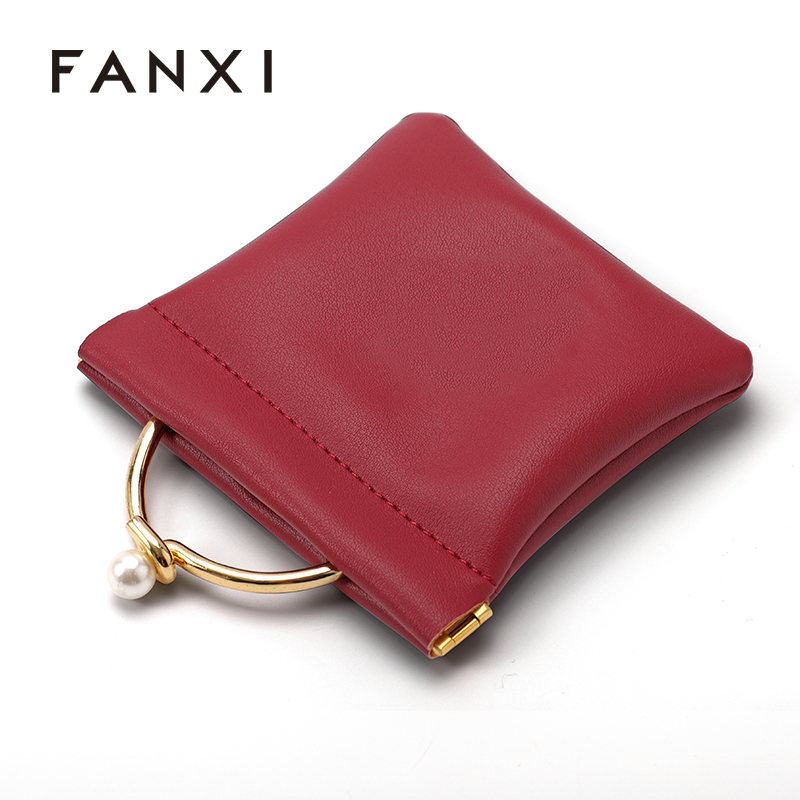 FANXI Custom red pu leather jewelry bag