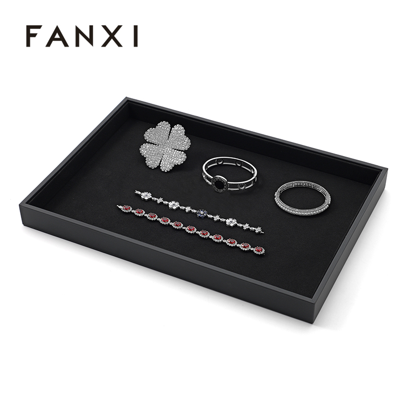 FANXI Custom black leather microfiber jewelry tray