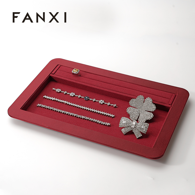 FANXI Custom red leather microfiber jewelry plate